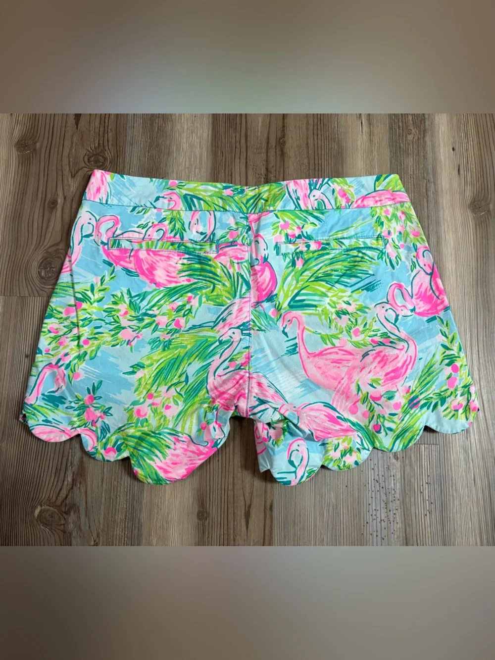 Lilly Pulitzer Pink Flamingo Scallop Hem Shorts Sz 0